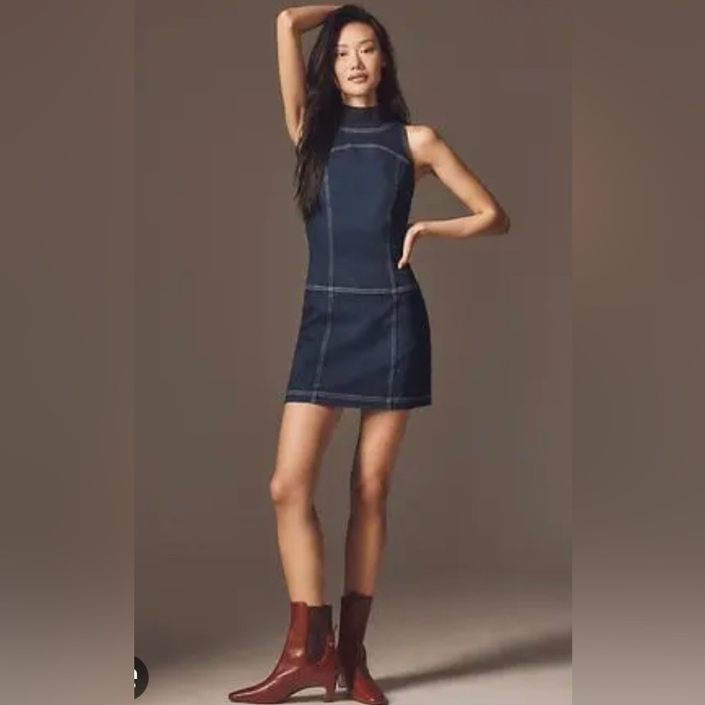 Sleeveless Dark Denim Shift Dress - Navy Blue by Pilcro Anthropologie